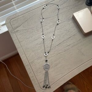 Long silver and black necklace